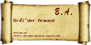 Bröder Armand névjegykártya